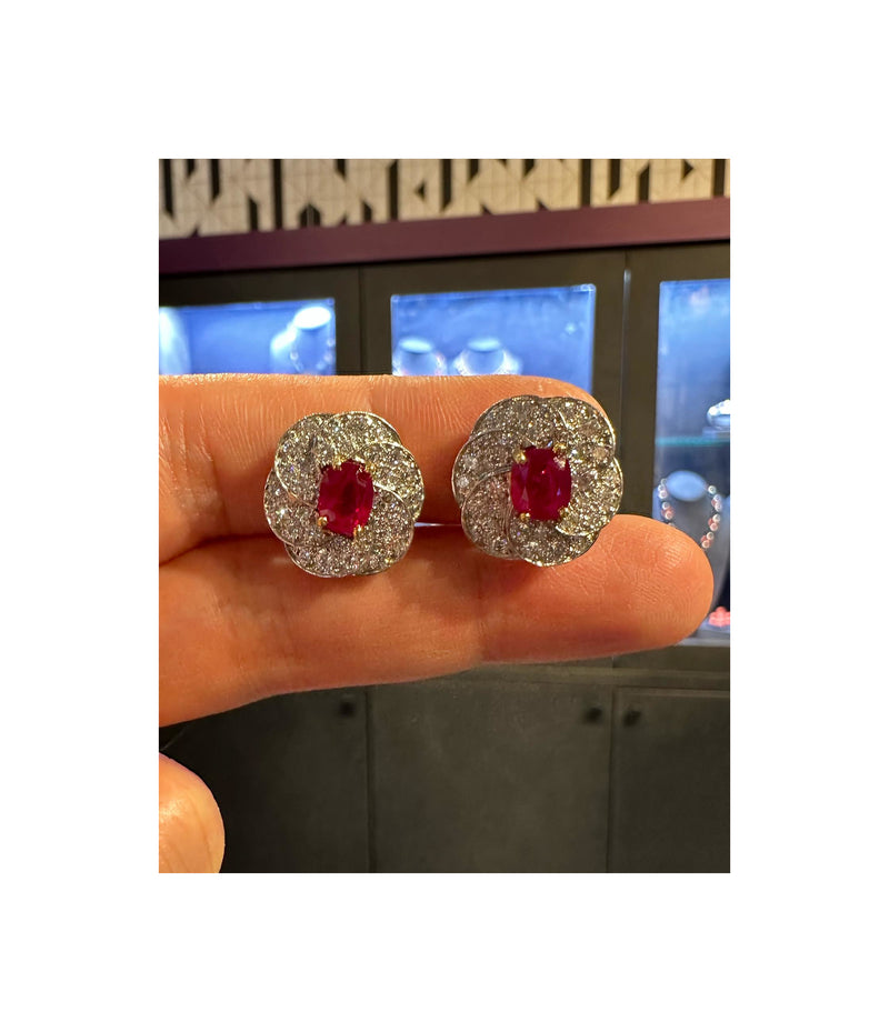 Oscar Heyman Brothers Certified Burmese Ruby & Diamond Earrings