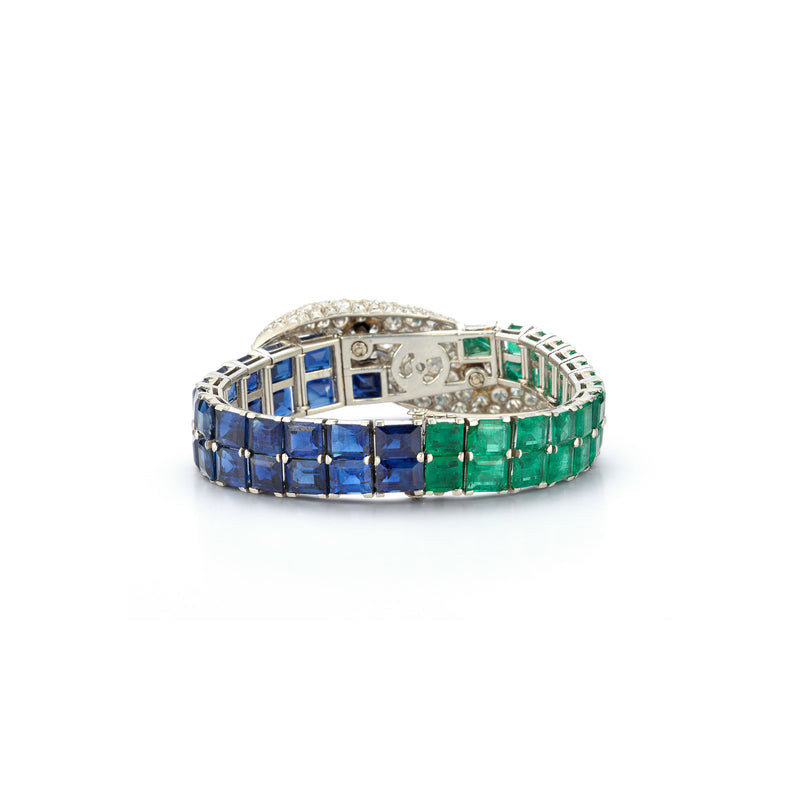 Paul Flato Emerald Sapphire & Diamond Bracelet & Earrings Set
