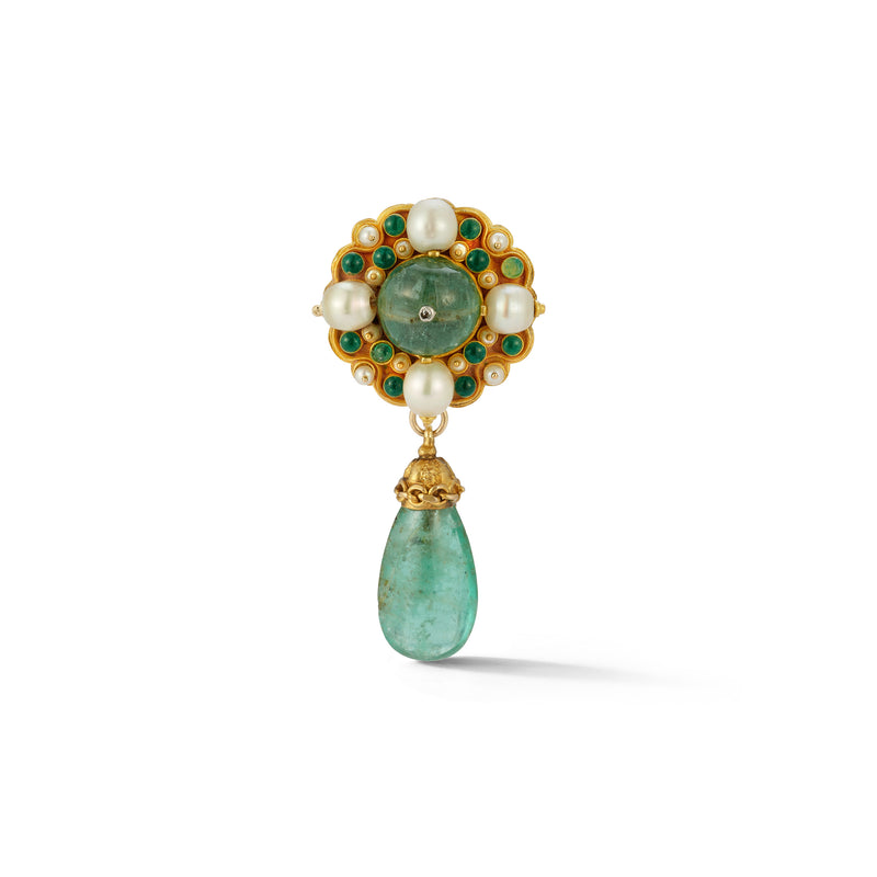 Antique Emerald Pearl and Enamel Brooch