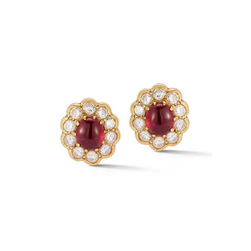 Van Cleef & Arpels Cabochon Ruby & Diamond Earrings