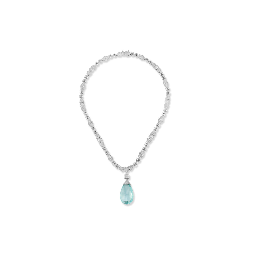 Art Deco Aquamarine Diamond Platinum Pendant Necklace – Rive Gauche Jewelry