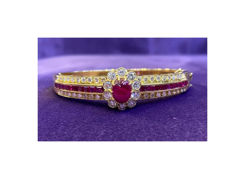 Van Cleef & Arpels Cabochon Ruby & Diamond Bangle Bracelet