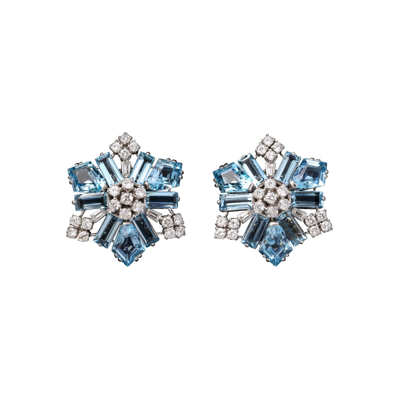 Boucheron Aquamarine and Diamond Snowflake Earrings