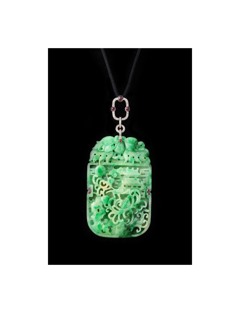 Art Deco Carved Jade & Ruby Necklace