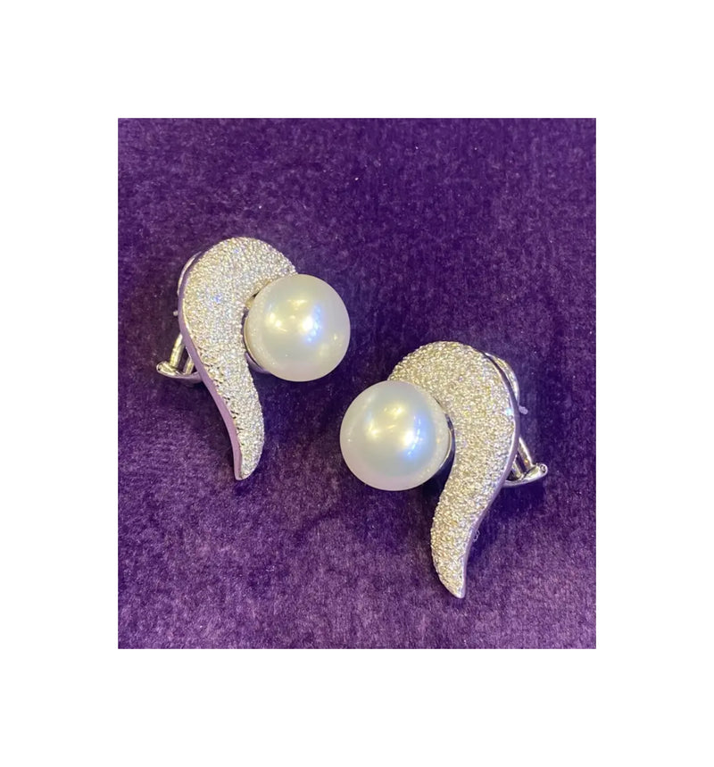Pearl & Pave Diamond Earrings