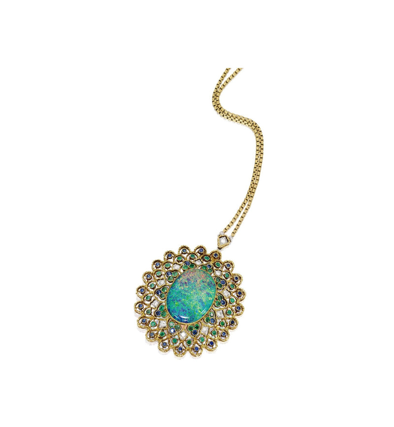 Buccellati Opal Necklace With Emeralds and Sapphires