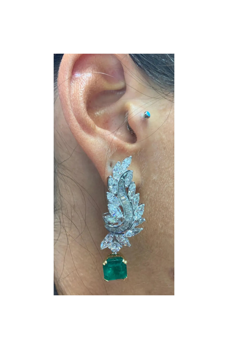 Certified Emerald and Diamond Day and Night Earrings