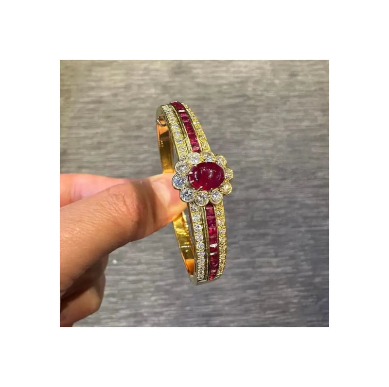 Van Cleef & Arpels Cabochon Ruby & Diamond Bangle Bracelet