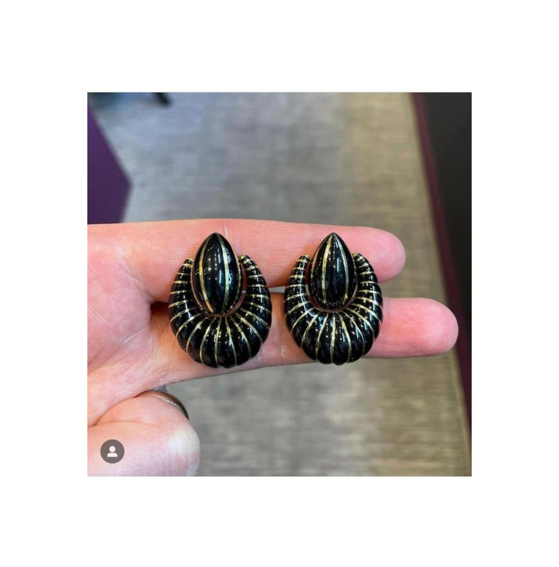 David Webb Black Enamel Earrings