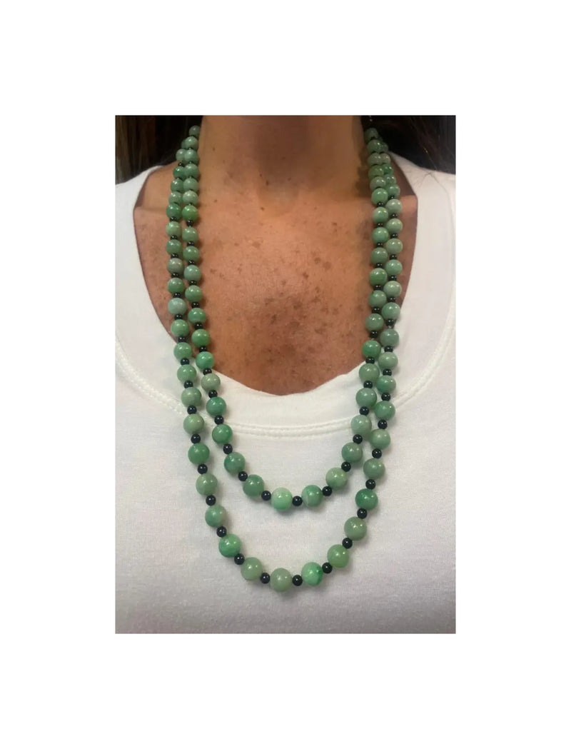 Two Strand Jade & Onyx Bead Necklace