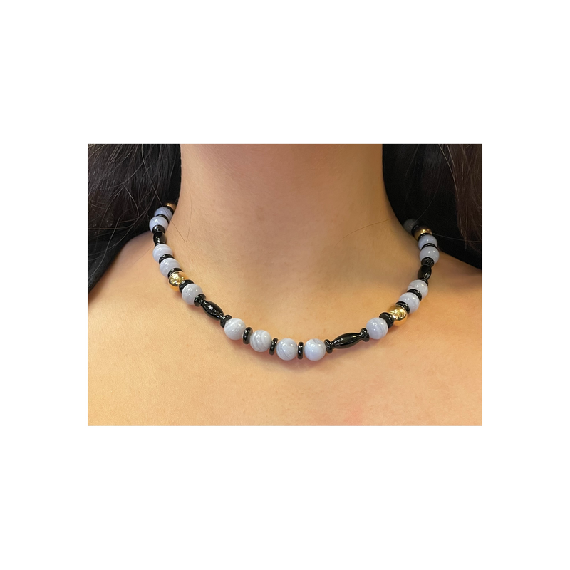 Quartz and Onyx Beaded Necklace