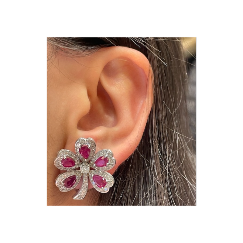 Ruby and Diamond Clover Earrings