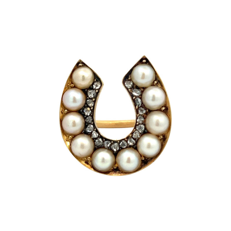 Pearl and Diamond Horseshoe Ring