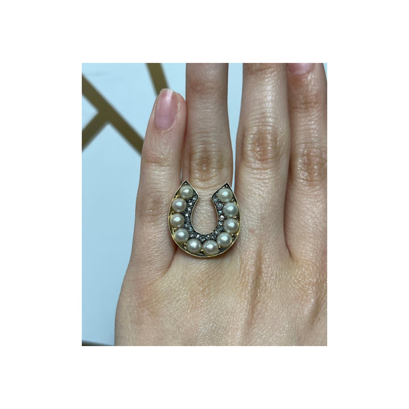 Pearl and Diamond Horseshoe Ring