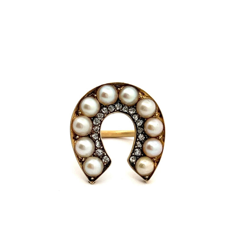 Pearl and Diamond Horseshoe Ring