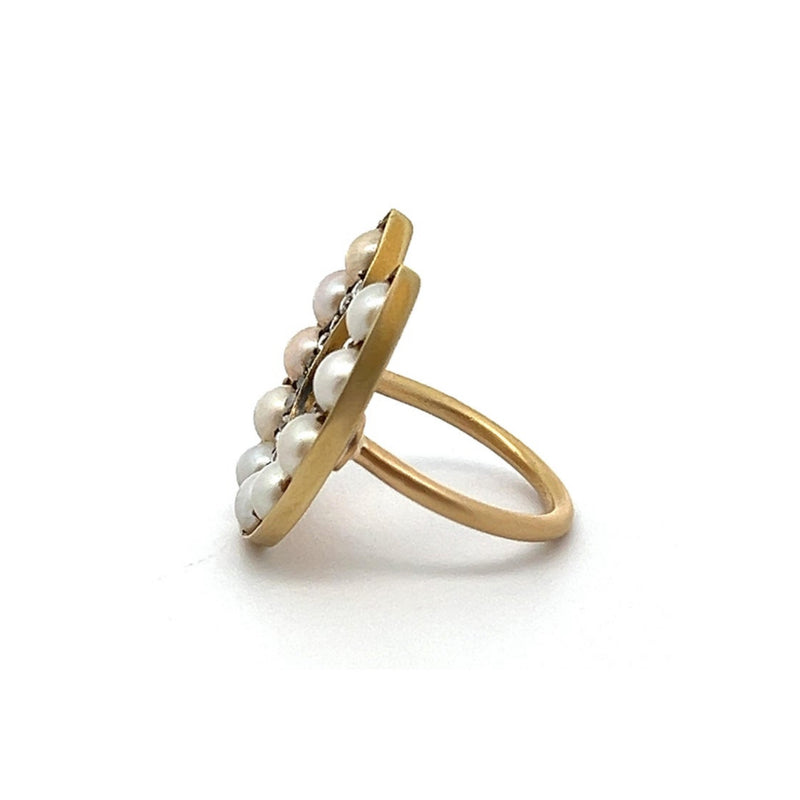 Pearl and Diamond Horseshoe Ring