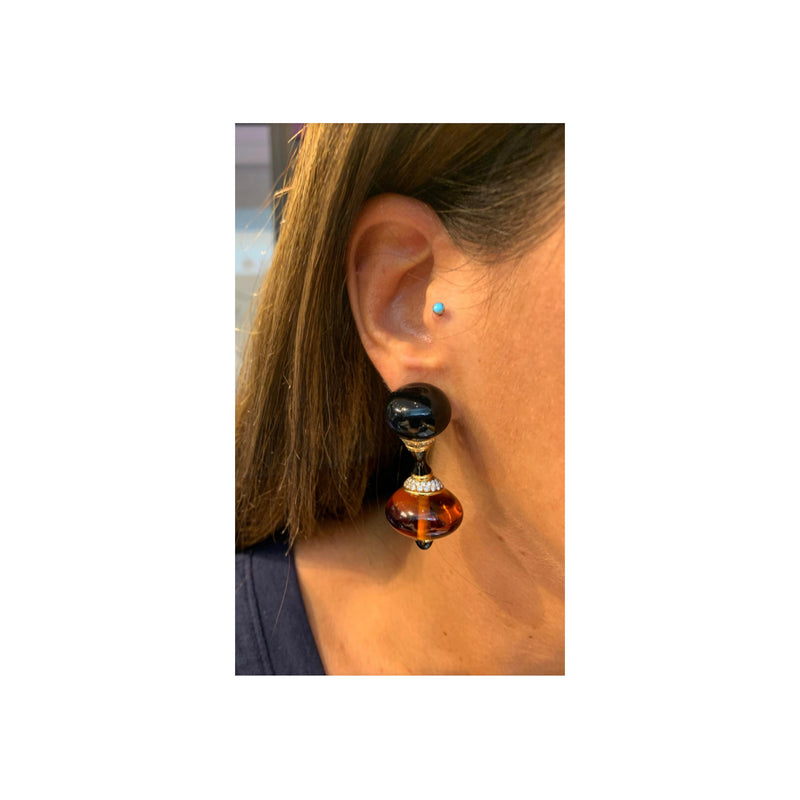 Marina B Onyx and Citrine Bead Dangle Earrings