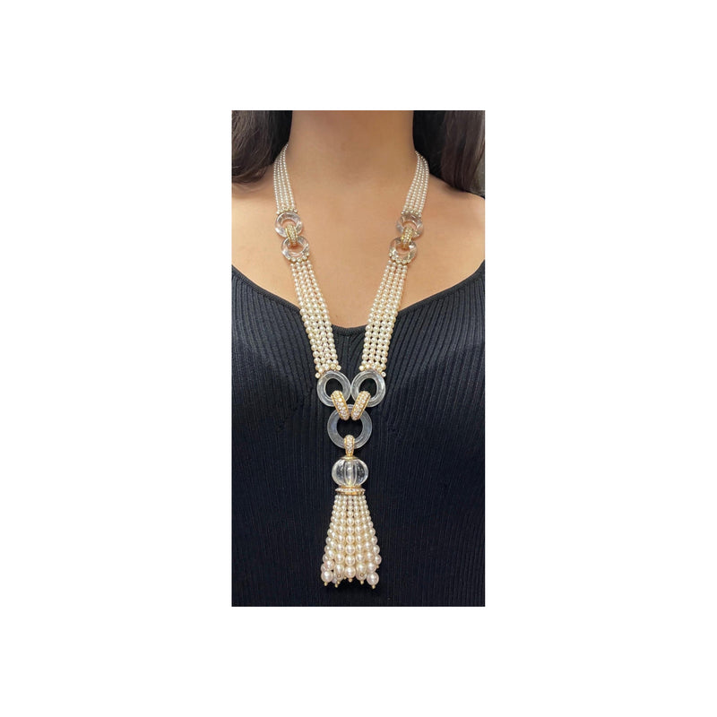 Cartier Rock Crystal and Pearl Sautoir Tassel Necklace