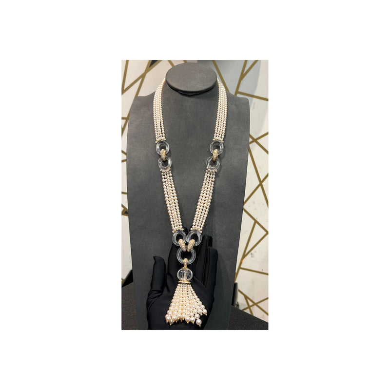 Cartier Rock Crystal and Pearl Sautoir Tassel Necklace