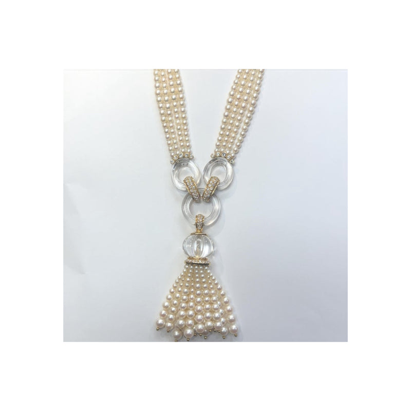 Cartier Rock Crystal and Pearl Sautoir Tassel Necklace