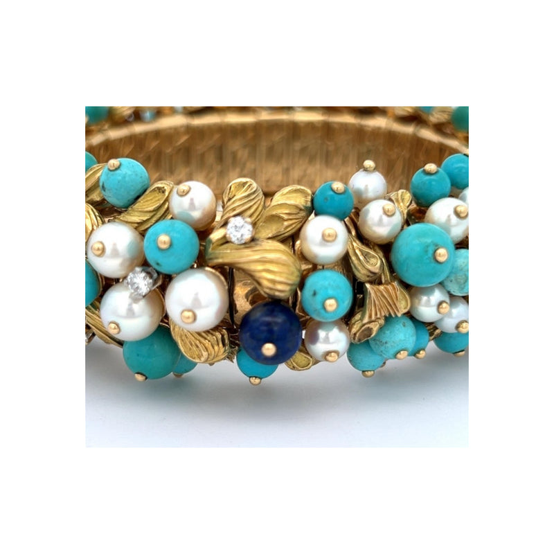 Bvlgari Turquoise Lapis Lazuli Pearl and Diamond Bracelet