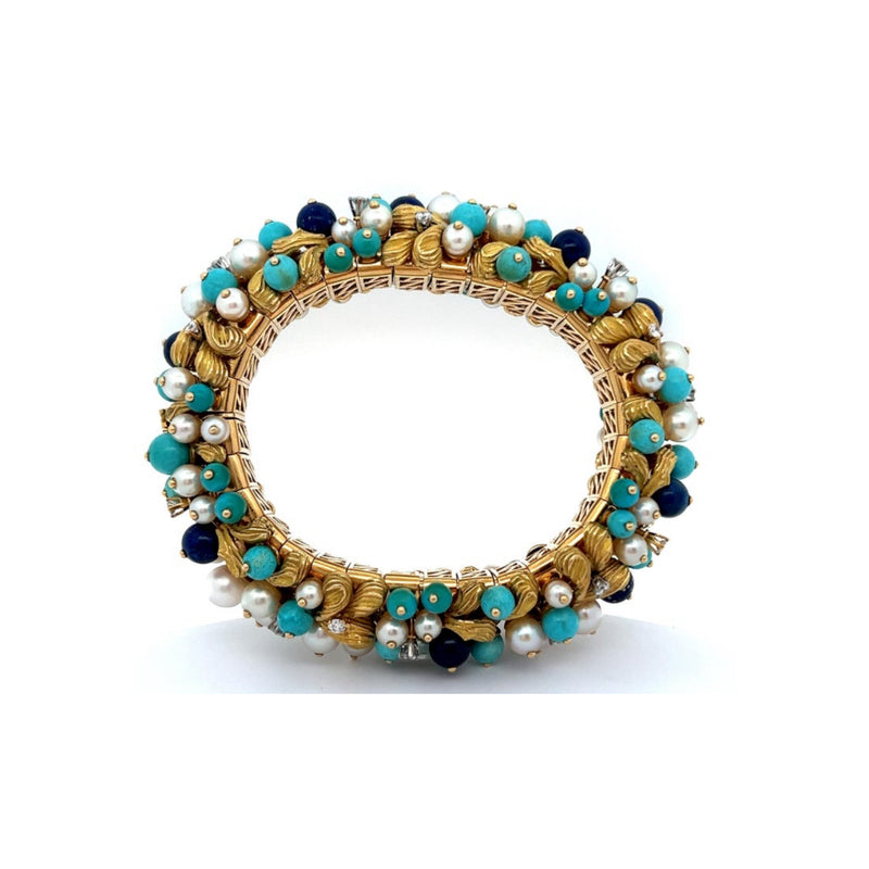 Bvlgari Turquoise Lapis Lazuli Pearl and Diamond Bracelet