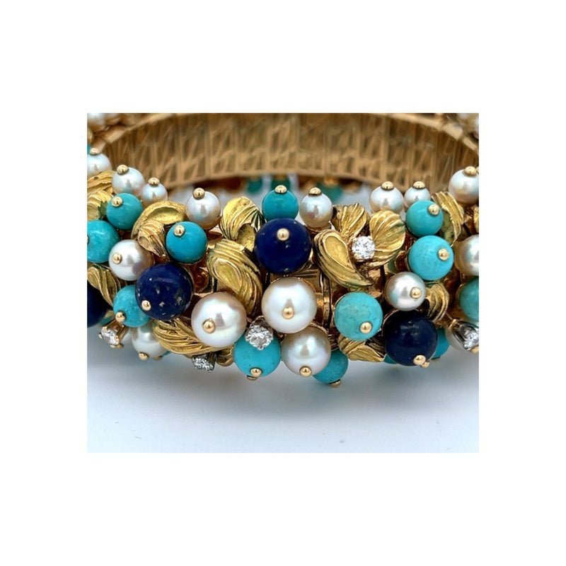 Bvlgari Turquoise Lapis Lazuli Pearl and Diamond Bracelet