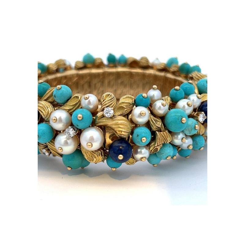 Bvlgari Turquoise Lapis Lazuli Pearl and Diamond Bracelet