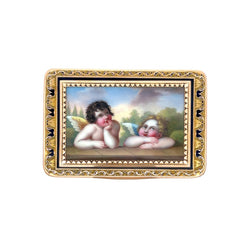 Antique Gold & Enamel Cupid Motif Snuff Box