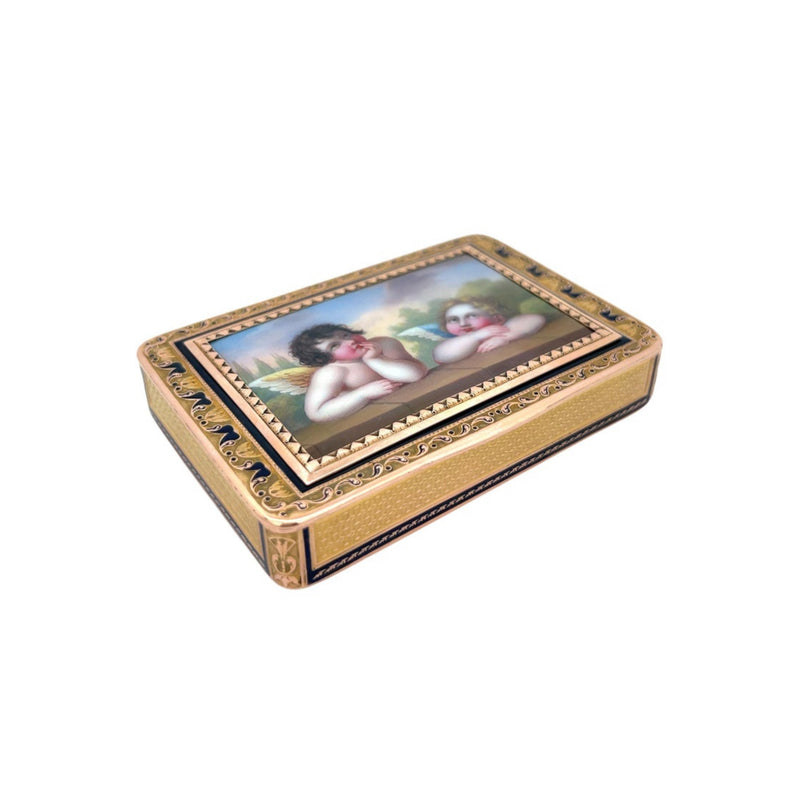 Antique Gold & Enamel Cupid Motif Snuff Box