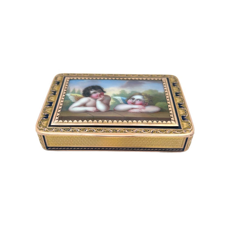 Antique Gold & Enamel Cupid Motif Snuff Box