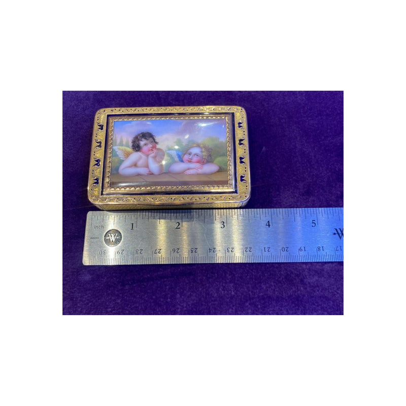 Antique Gold & Enamel Cupid Motif Snuff Box