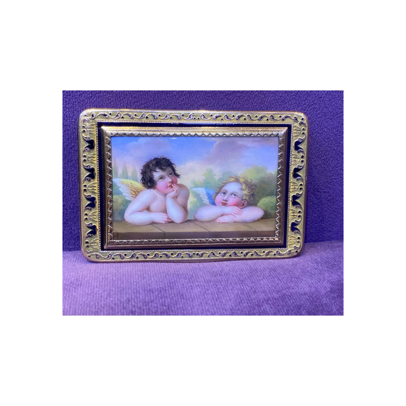 Antique Gold & Enamel Cupid Motif Snuff Box