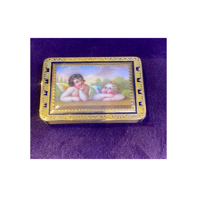 Antique Gold & Enamel Cupid Motif Snuff Box