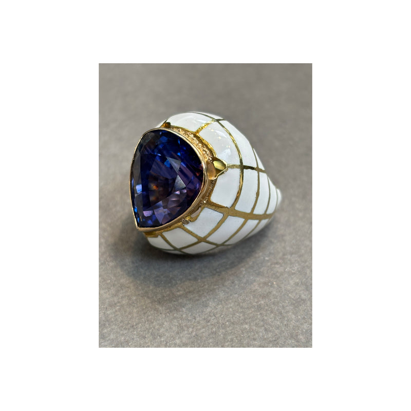 Pear Shape Sapphire and Enamel Ring