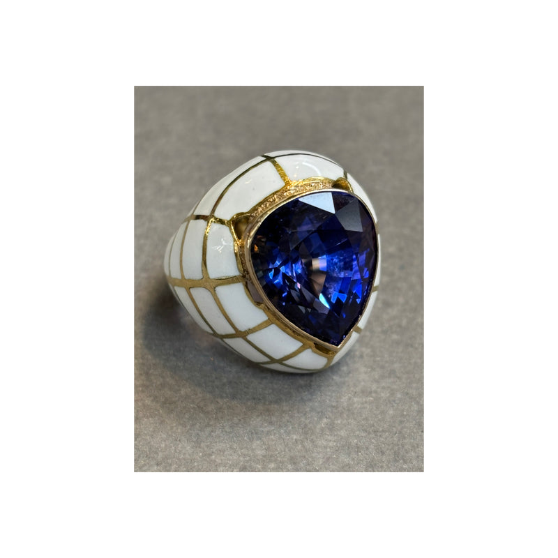 Pear Shape Sapphire and Enamel Ring