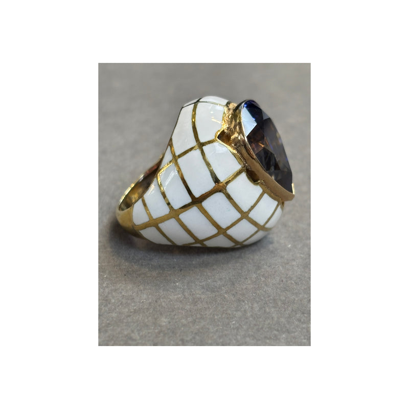 Pear Shape Sapphire and Enamel Ring