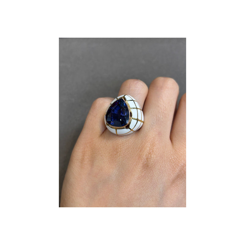 Pear Shape Sapphire and Enamel Ring