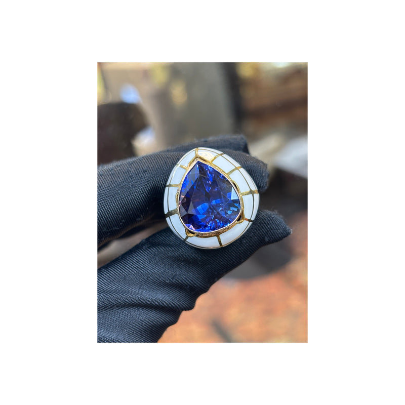 Pear Shape Sapphire and Enamel Ring