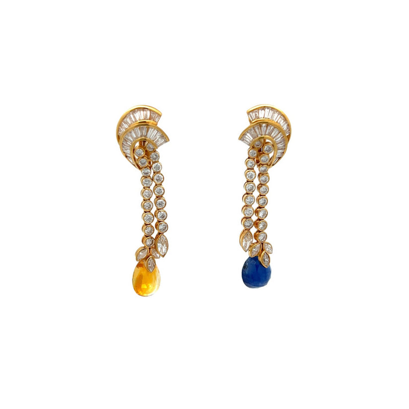 Yellow and Blue Sapphire Earrings