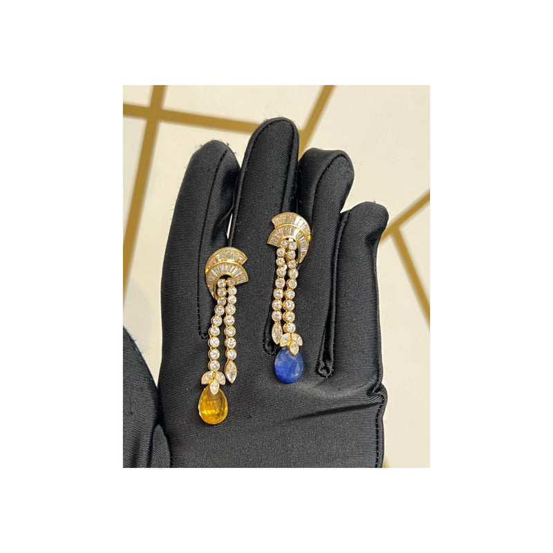 Yellow and Blue Sapphire Earrings