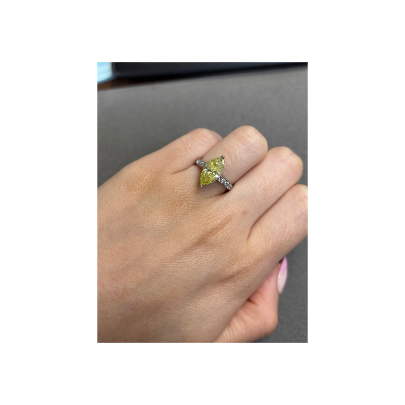 Art Deco GIA Certified Fancy Intense Yellow Marquise Diamond Ring