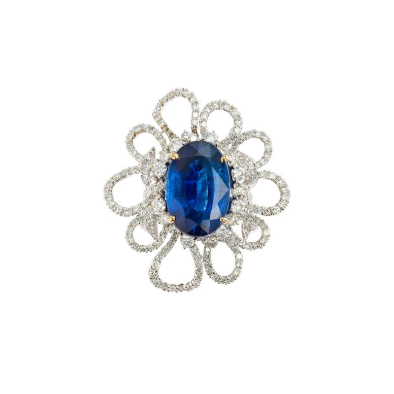 Flower Motif Sapphire & Diamond Ring