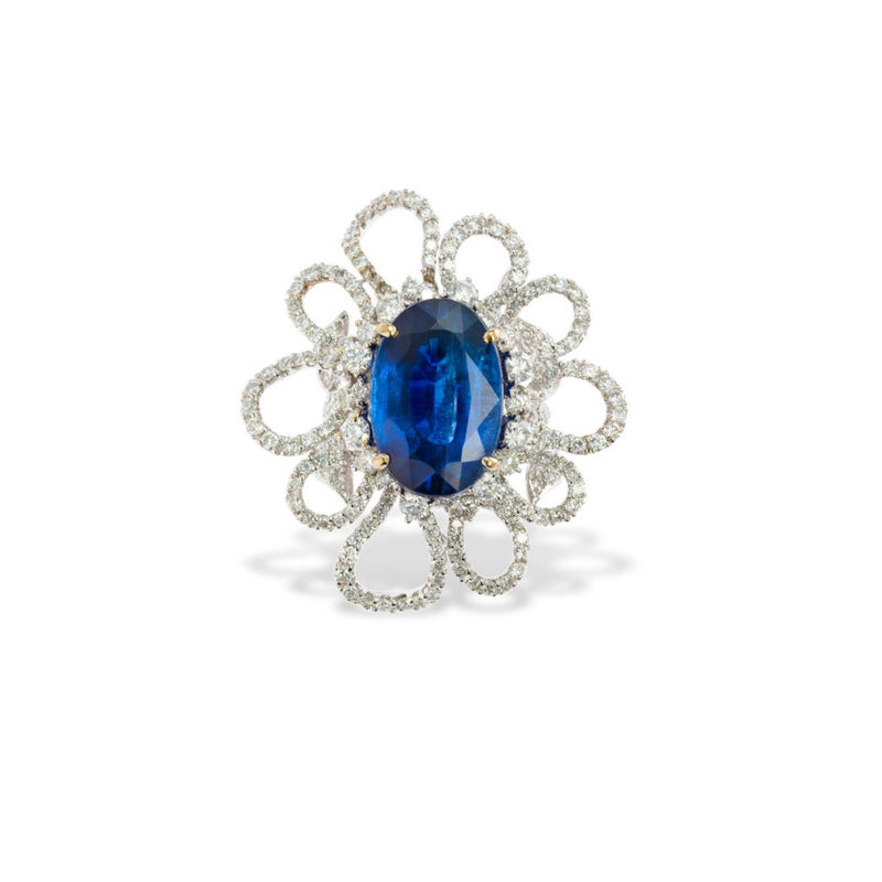 Flower Motif Sapphire & Diamond Ring