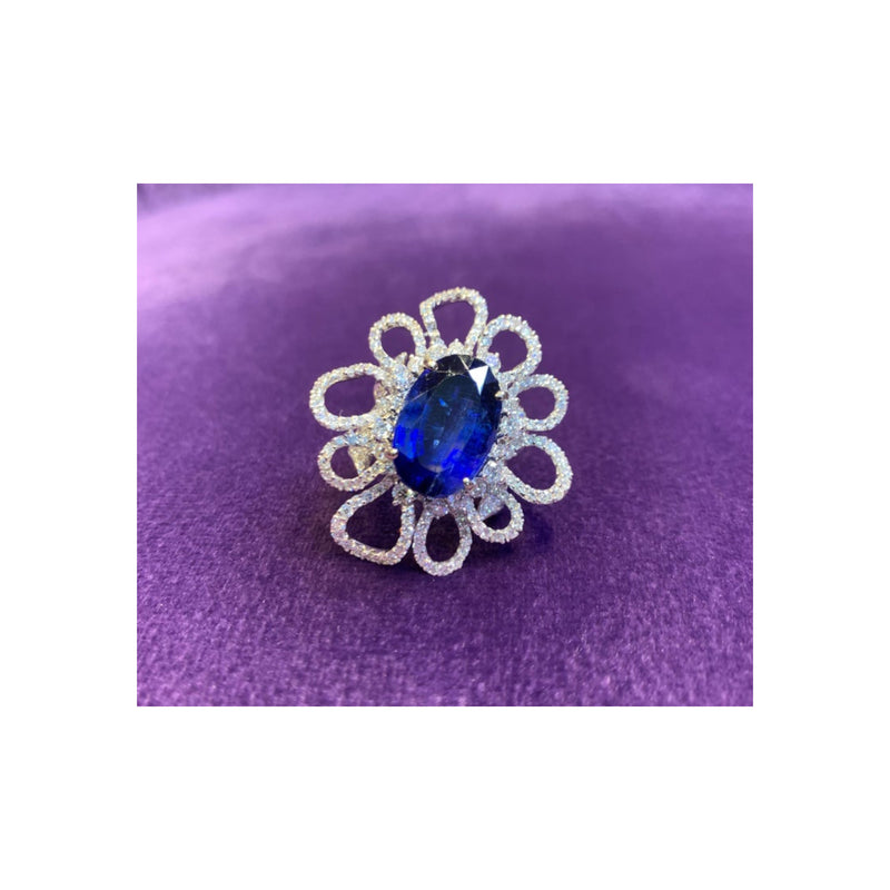 Flower Motif Sapphire & Diamond Ring