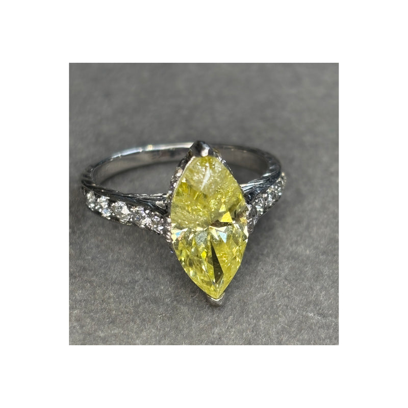 Art Deco GIA Certified Fancy Intense Yellow Marquise Diamond Ring