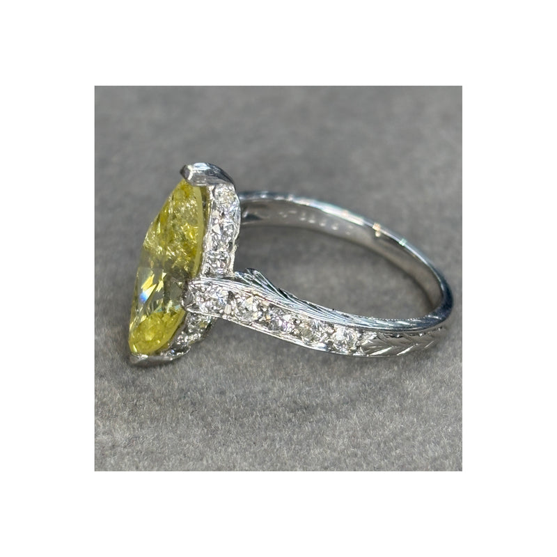 Art Deco GIA Certified Fancy Intense Yellow Marquise Diamond Ring