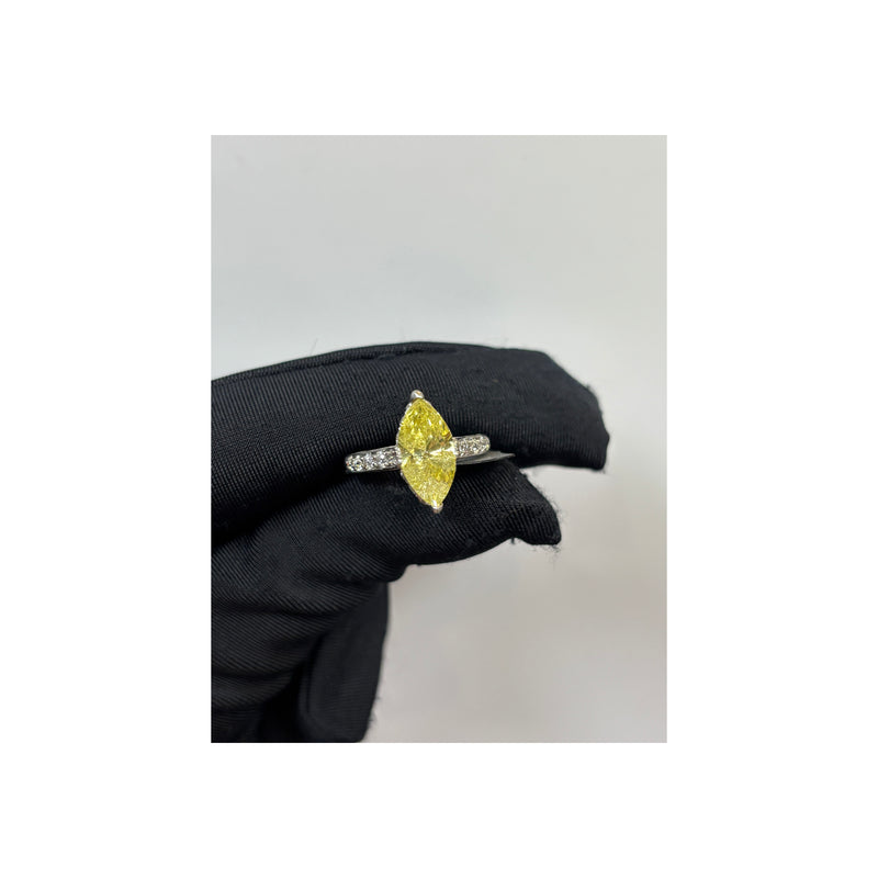 Art Deco GIA Certified Fancy Intense Yellow Marquise Diamond Ring