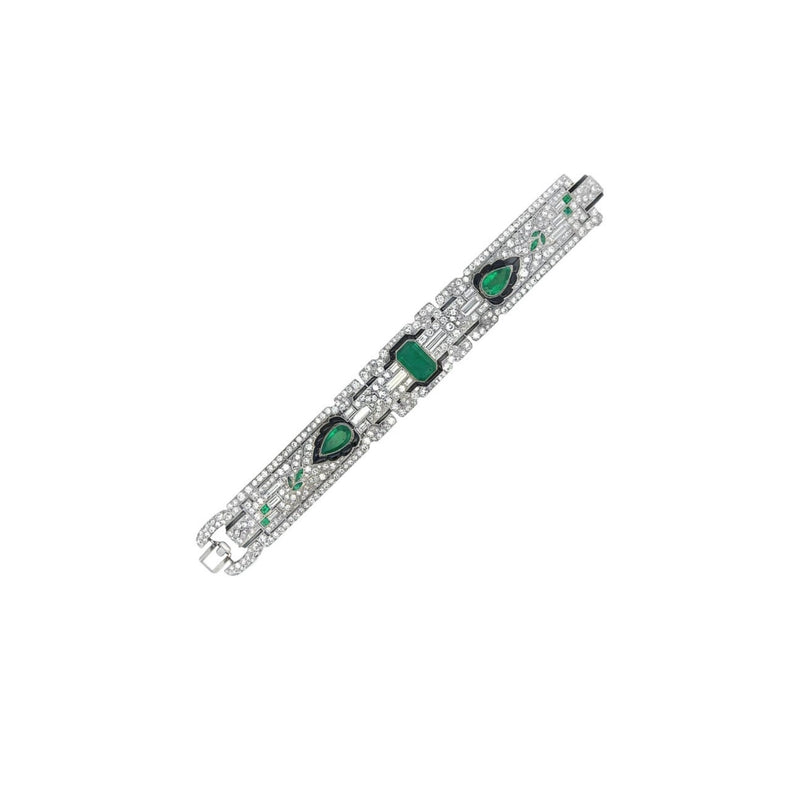 Oscar Heyman Art Deco Emerald Onyx & Diamond Bracelet