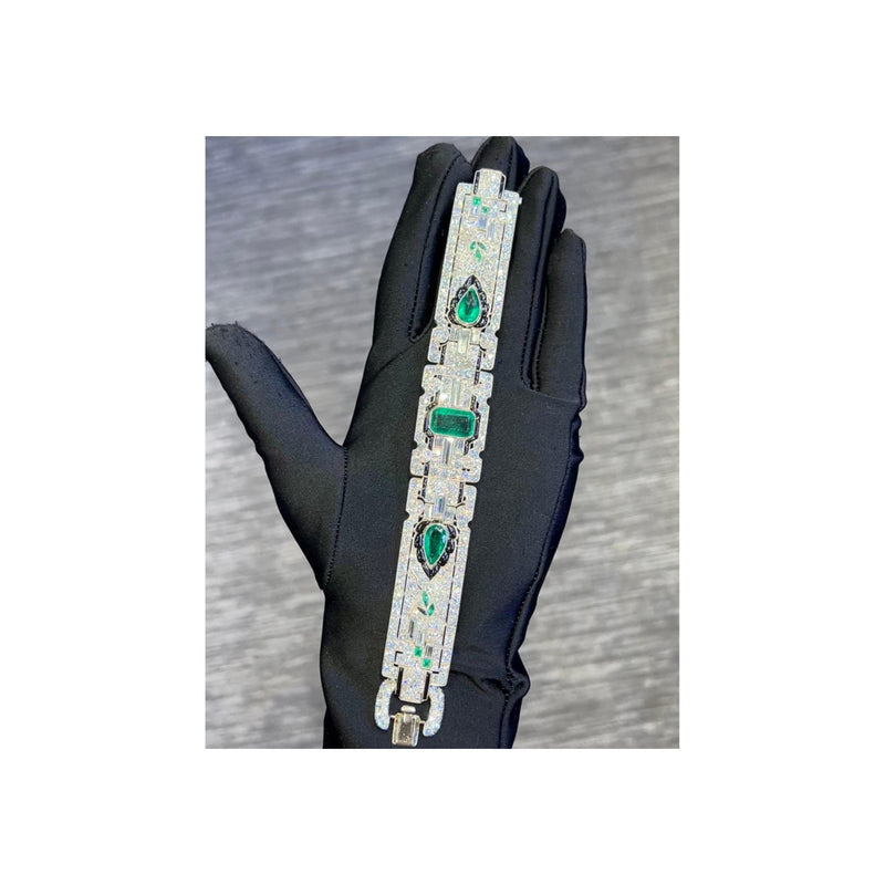 Oscar Heyman Art Deco Emerald Onyx & Diamond Bracelet